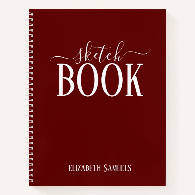 Carnet Elegant Red Sketch Book with name gift for her (Devant)