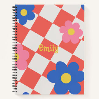 Carnet Elegant Red &white cute flowers personalized name