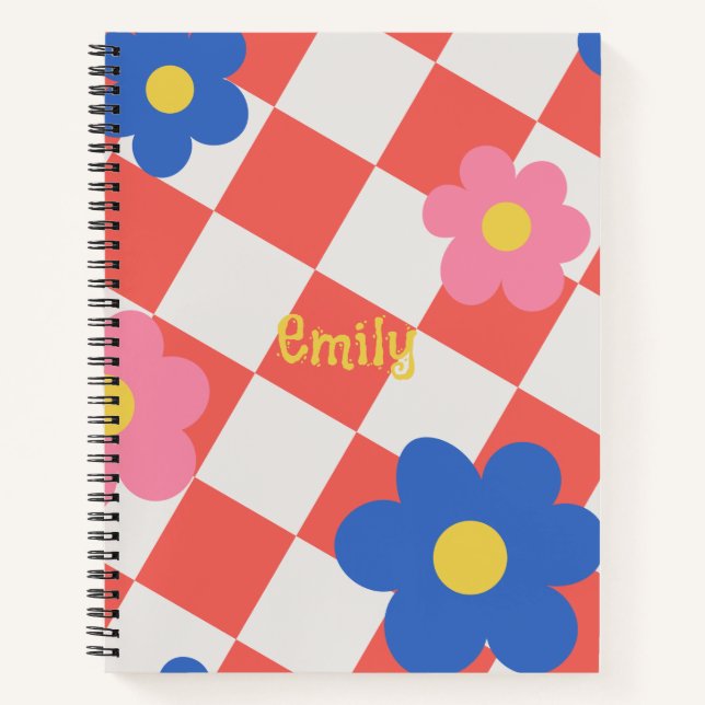 Carnet Elegant Red &white cute flowers personalized name (Devant)