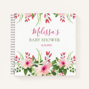 Carnet Elégant rose Aquarelle Floral Baby shower Invité 