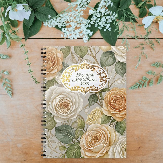 Carnet Elégant Rose Floral Motif avec cadre Ornate (Créateur téléchargé)