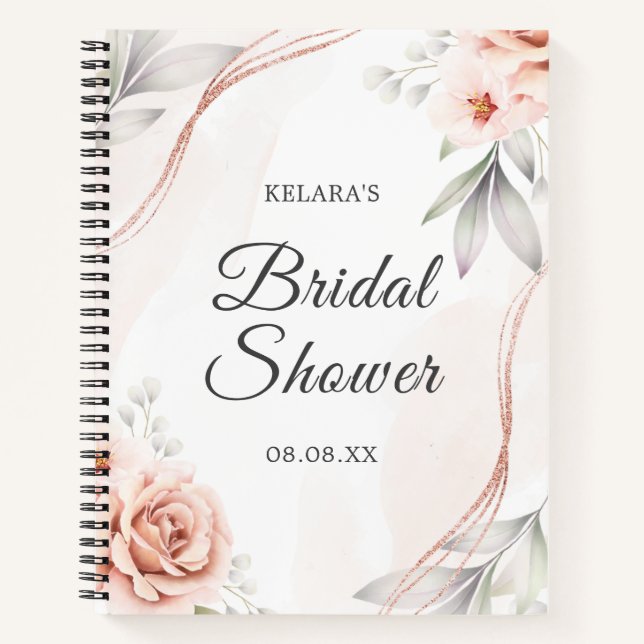 Carnet Élégant Rose Gold Floral Fête des mariées Mariage (Devant)