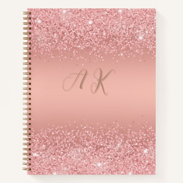 Carnet Élégant Rose Gold Luxe Shimmer Monogramme (Devant)