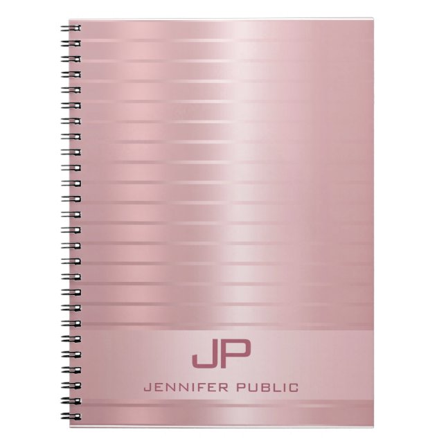 Carnet Elégant Rose Modèle or Monogram tendance moderne (Devant)