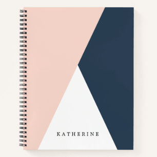Carnet Elégant rose pâle & bleu marine triangles géométri