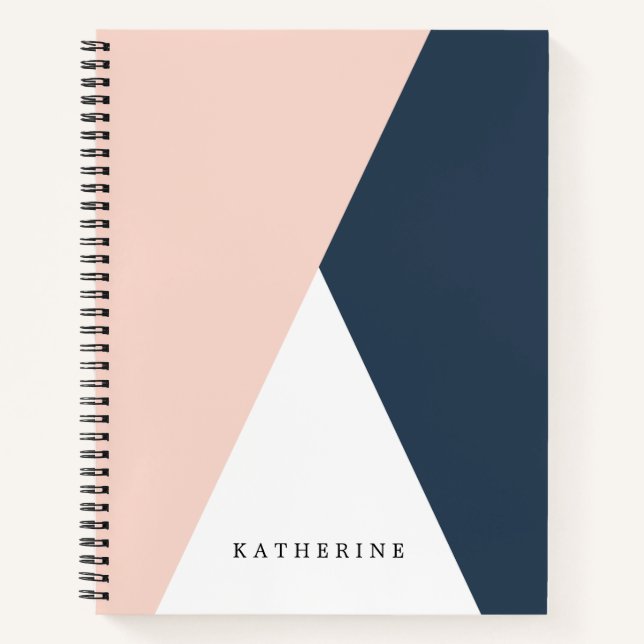 Carnet Elégant rose pâle & bleu marine triangles géométri (Devant)