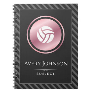 Carnet Élégant Rose rayé Gold Volleyball Nom Objet
