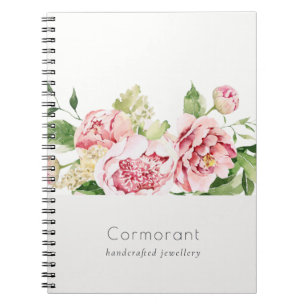 Carnet Elégant rose rose vert Aquarelle Peony Floral