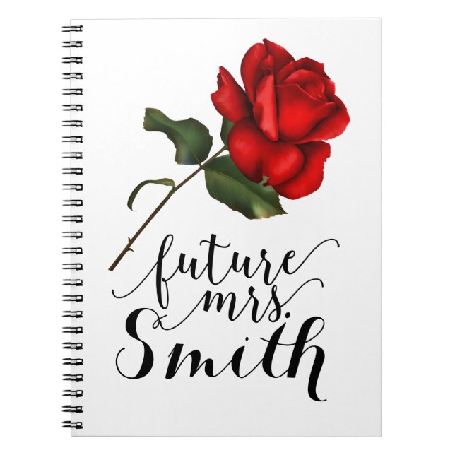 Carnet Élégant Rose Rouge Élégant Glam Floral Futur Mme. (Devant)