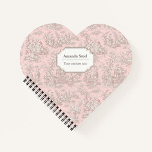 Carnet Elégant rose vintage or toile de jouy coeur