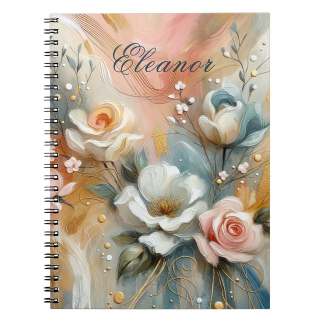 Carnet Elegant Roses in pale hues Personalized (Devant)