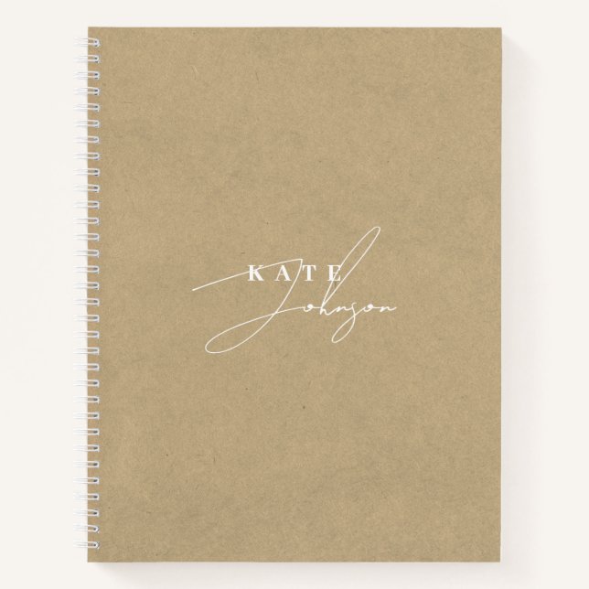 Carnet Élégant rustique Kraft Signature Script Monogramme (Devant)
