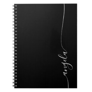 Carnet Élégant script de signature délicat noir et blanc