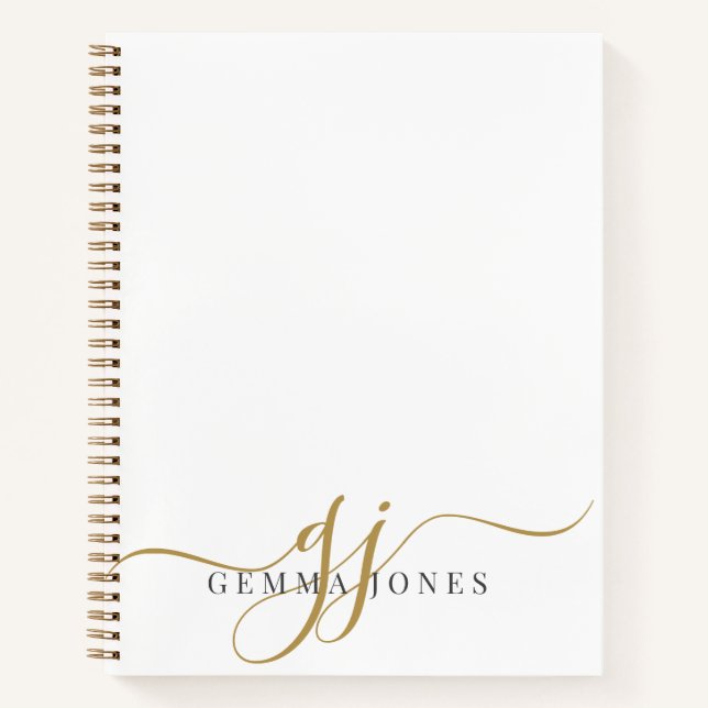 Carnet Élégant Script Gold Monogramme Initiales Nom (Devant)