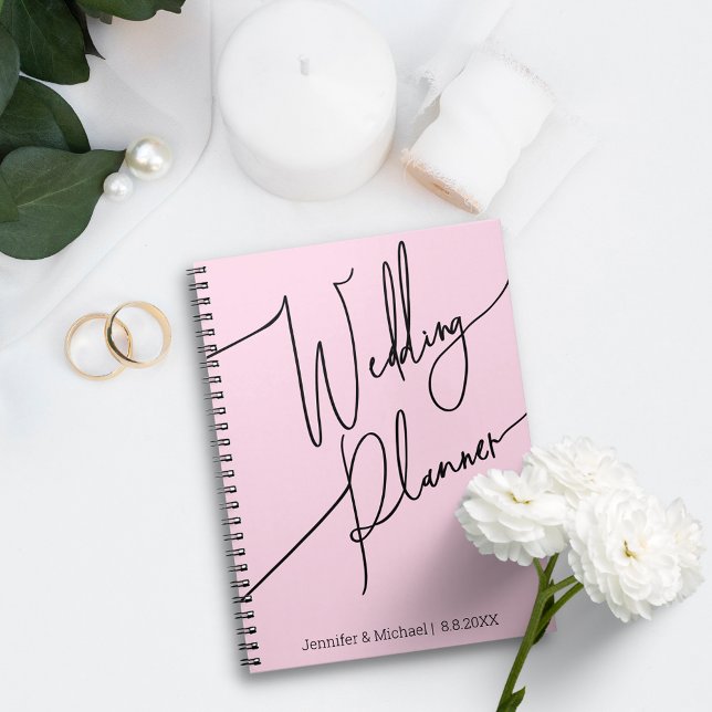 Carnet élégant script moderne simple wedding planner rose (Créateur téléchargé)