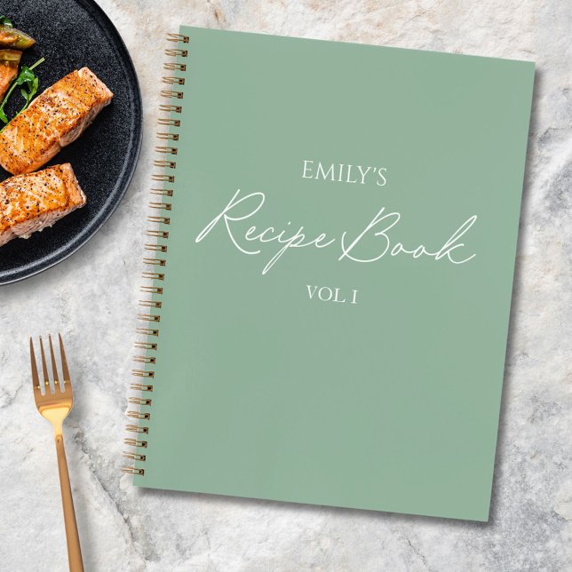 Carnet Élégant Script Moderne Vert Sauge Recette Simple (In situ)