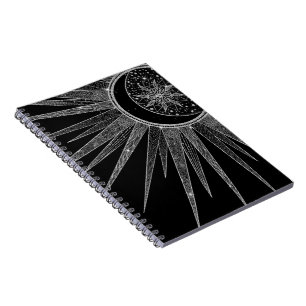 Carnet Elégant Silver Sun Moon Mandala Black Design