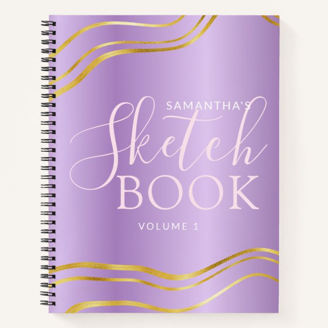 Carnet Elégant Sketchbook Personnalisé Purple Gold Girly (Devant)