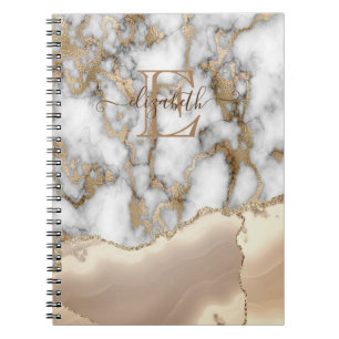 Carnet Élégant style monogramme en marbre crème avec pail
