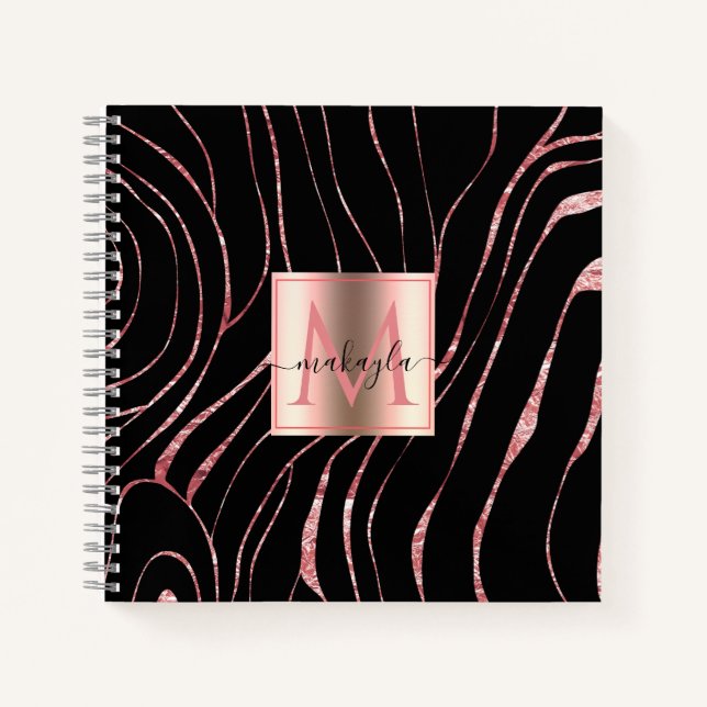Carnet Élégant tigre or Rose rayé noir (Devant)