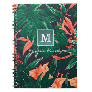 Carnet Élégant Tropical Floral moderne cadre or Monogramm