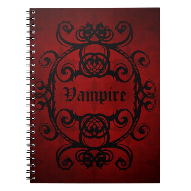Carnet Élégant vampire gothique damassé rouge et noir (Devant)