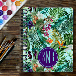 Carnet Elégant vert tropical feuille aqua motif