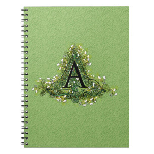 Carnet Élégant vert Vintage Floral initial Un monogramme