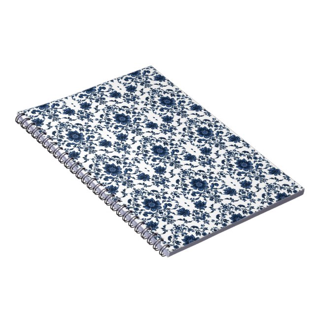 Carnet Elegant Victorian Damask Flower Pattern Navy Blue  (Côté Droit)