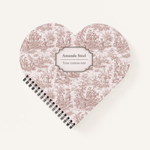 Carnet Elégant vintage brun clair toile de jouy coeur