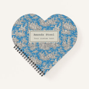 Carnet Elégant vintage turquoise toile de jouy coeur