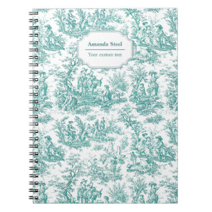 Carnet Elégant vintage turquoise toile de jouy petit
