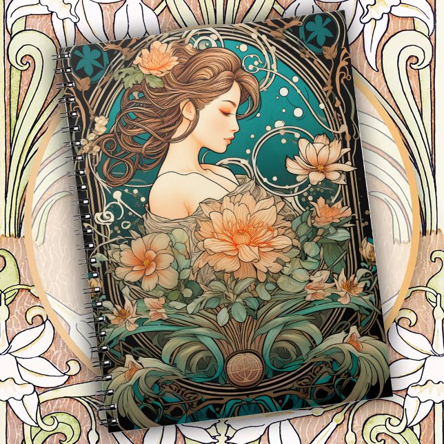 Carnet Elegant Woman with Flowing Hair and Soft Flowers (Créateur téléchargé)