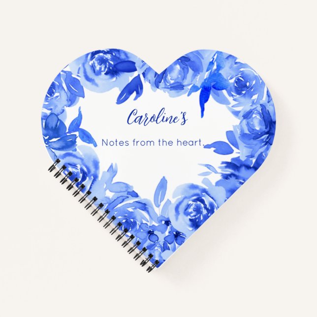 Carnet Elégante aquarelle bleue coeur rose (Devant)