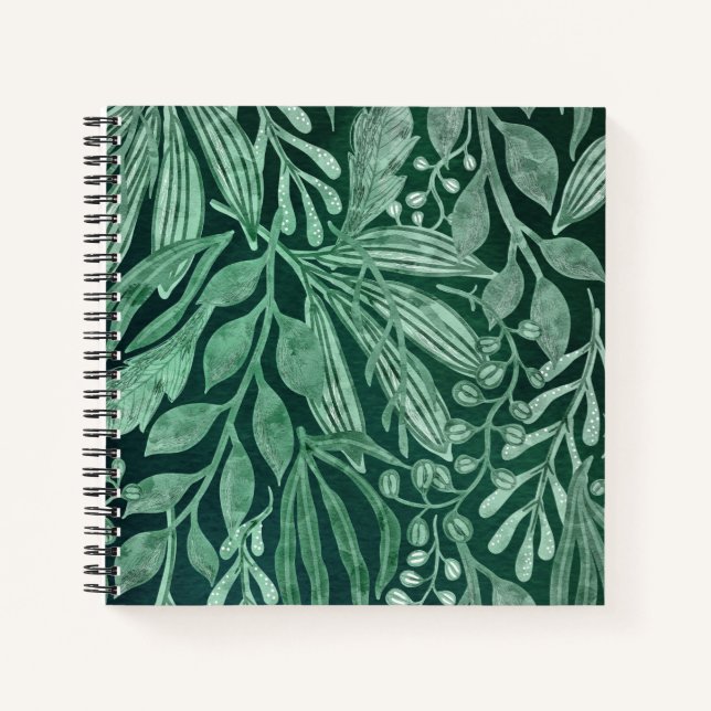 Carnet Elégante aquarelle Botanique Vert Feuille (Devant)