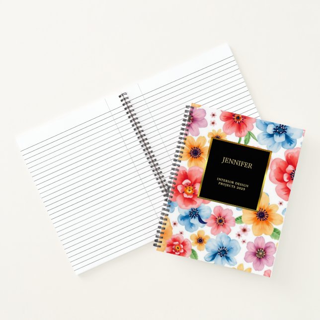 Carnet Elégante aquarelle fleurs noir or professionnel (Intérieur)