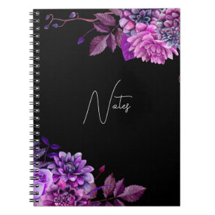 Carnet Elégante aquarelle jardin fleuri noir et violet