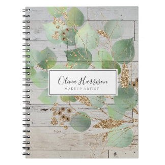 Carnet Elégante aquarelle verte Feuille d'or