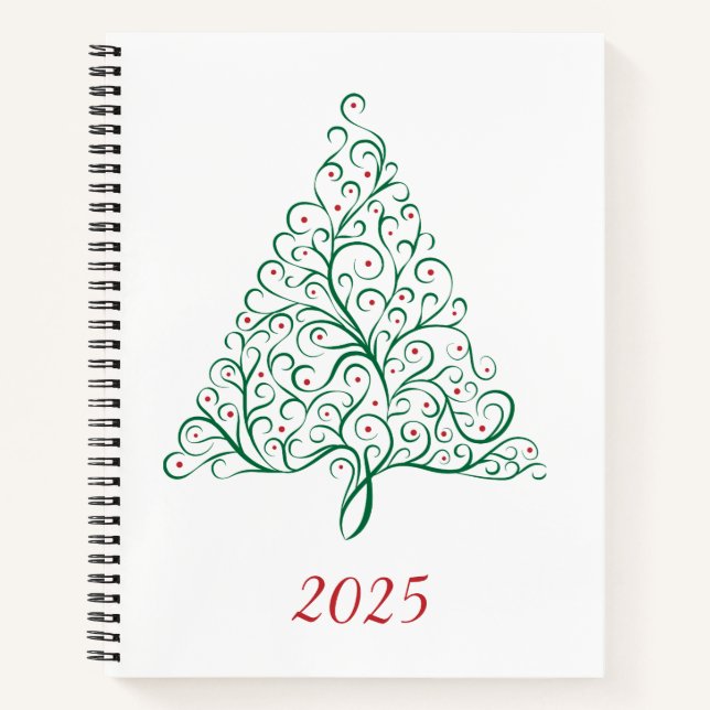 Carnet Élégante calligraphie rouge et verte Arbre de Noël (Devant)