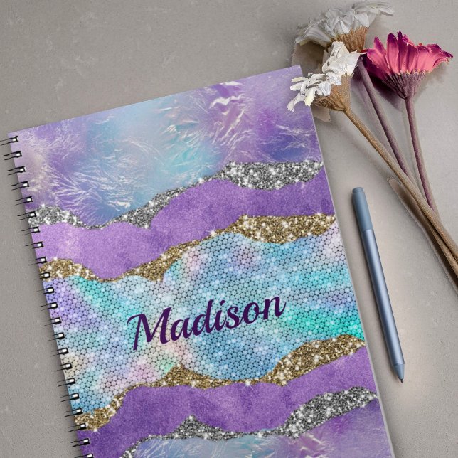 Carnet Élégante crème de sirène violet turquoise monogram (Créateur téléchargé)