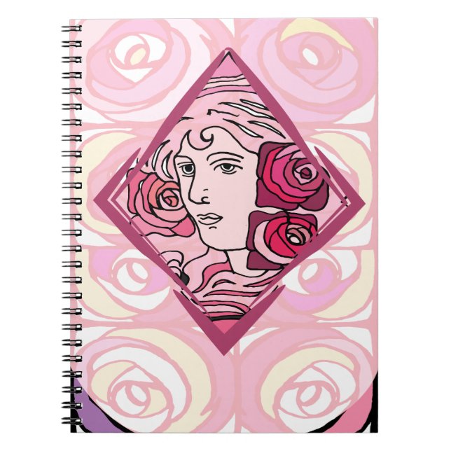 Carnet Élégante femme Rose Art Nouveau (Devant)
