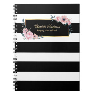 Carnet Élégante Fille Noir Blancs Pink Floral
