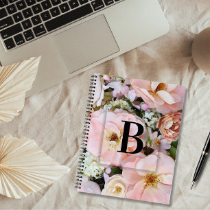 Carnet Élégante lettre initiale personnalisée B Rose Mono