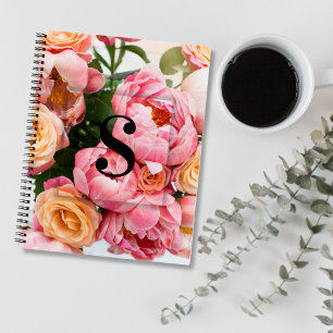Carnet Élégante lettre initiale personnalisée S Rose Mono