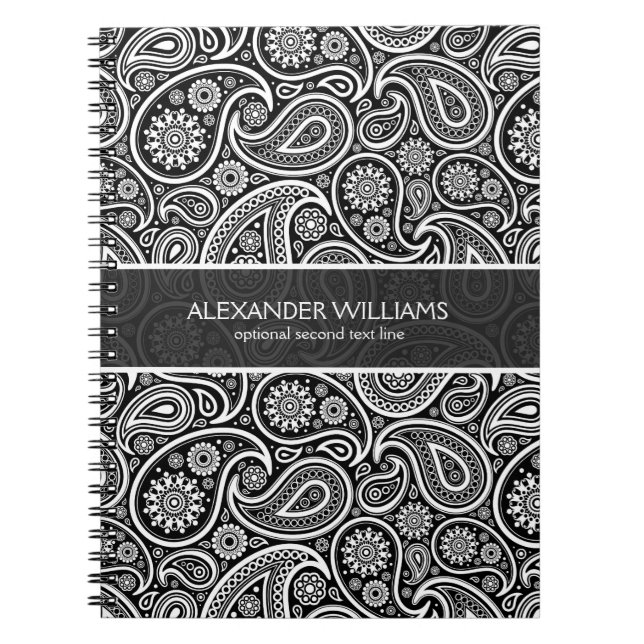 Carnet Elégante Paisley Noir & Blanc (Devant)