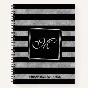 Carnet Élégante Parties scintillant d'argent noir Monogra