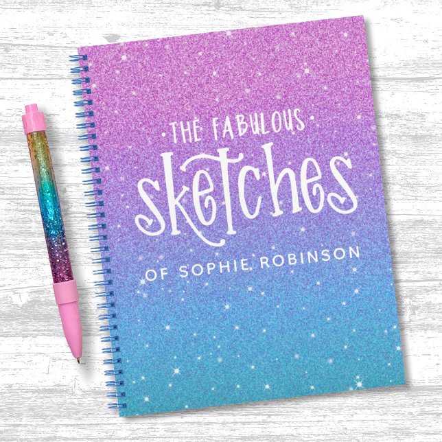 Carnet Elégante Parties scintillant Purple Blue Ombre Ske (Pink purple and blue faux glitter sketchbook. so cute for a girl artist.
)