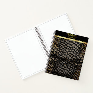 Carnet Elégante peau noire et or d'un serpent venimeux