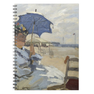 Carnet Elégante peinture à parapluie bleu dame en bord de
