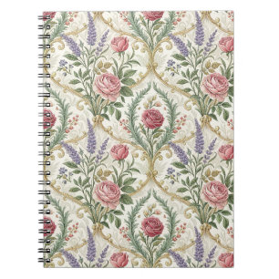 Carnet Élégante rose française et motif floral de lavande